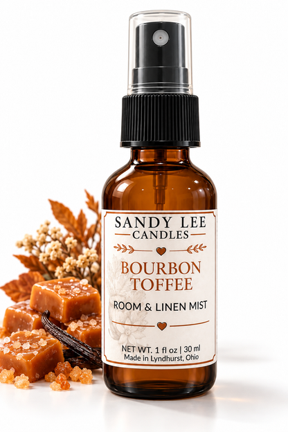 Bourbon Toffee Room & Linen Spray by Sandy Lee Candles.