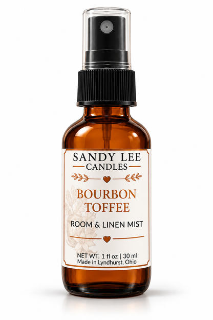 Bourbon Toffee Room & Linen Spray by Sandy Lee Candles.