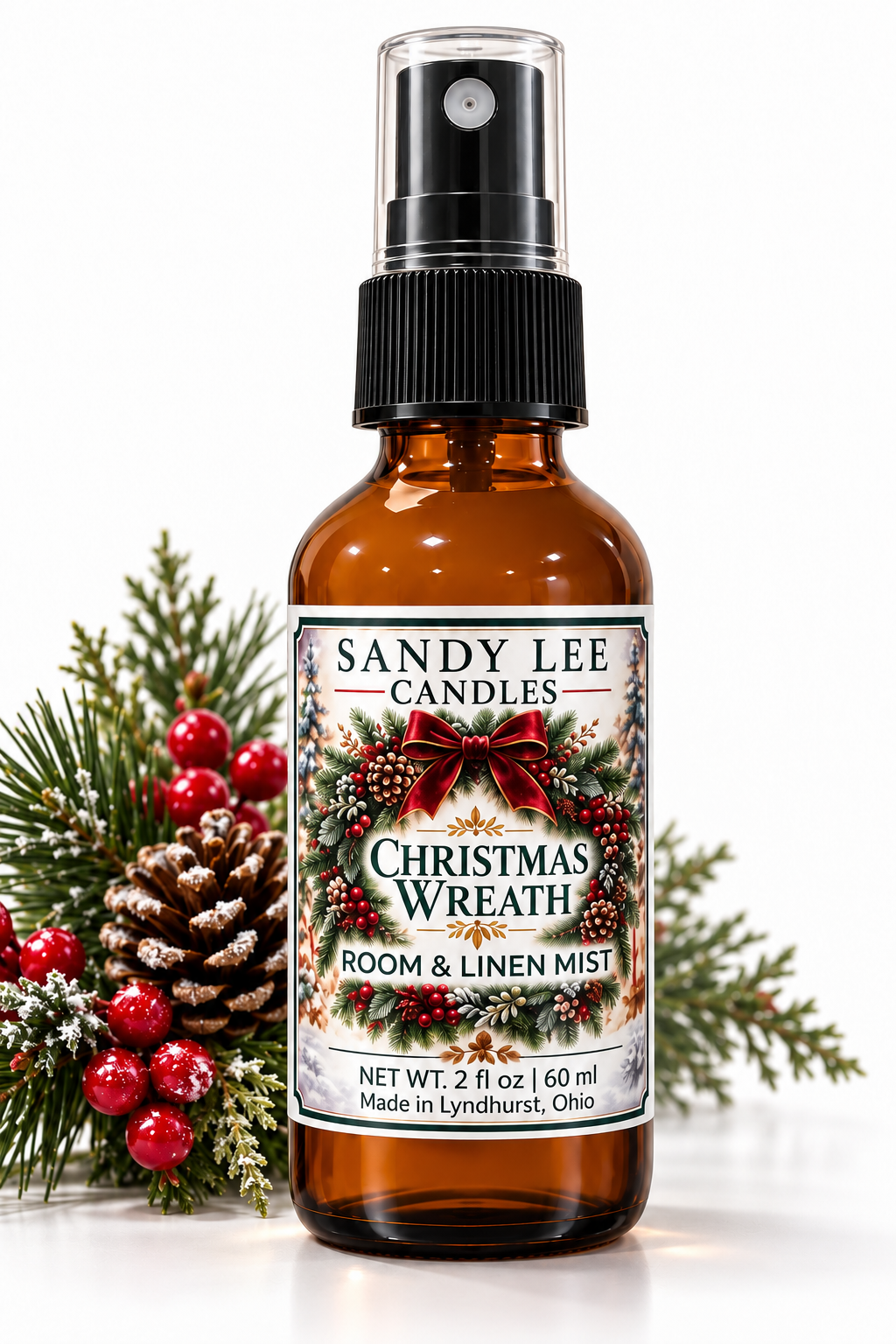 Christmas Wreath Room & Linen Spray by Sandy Lee Candles.