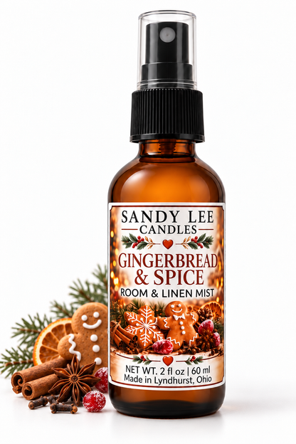 Gingerbread & Spice Room & Linen Spray by Sandy Lee Candles.