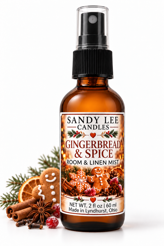 Gingerbread & Spice Room & Linen Spray by Sandy Lee Candles.