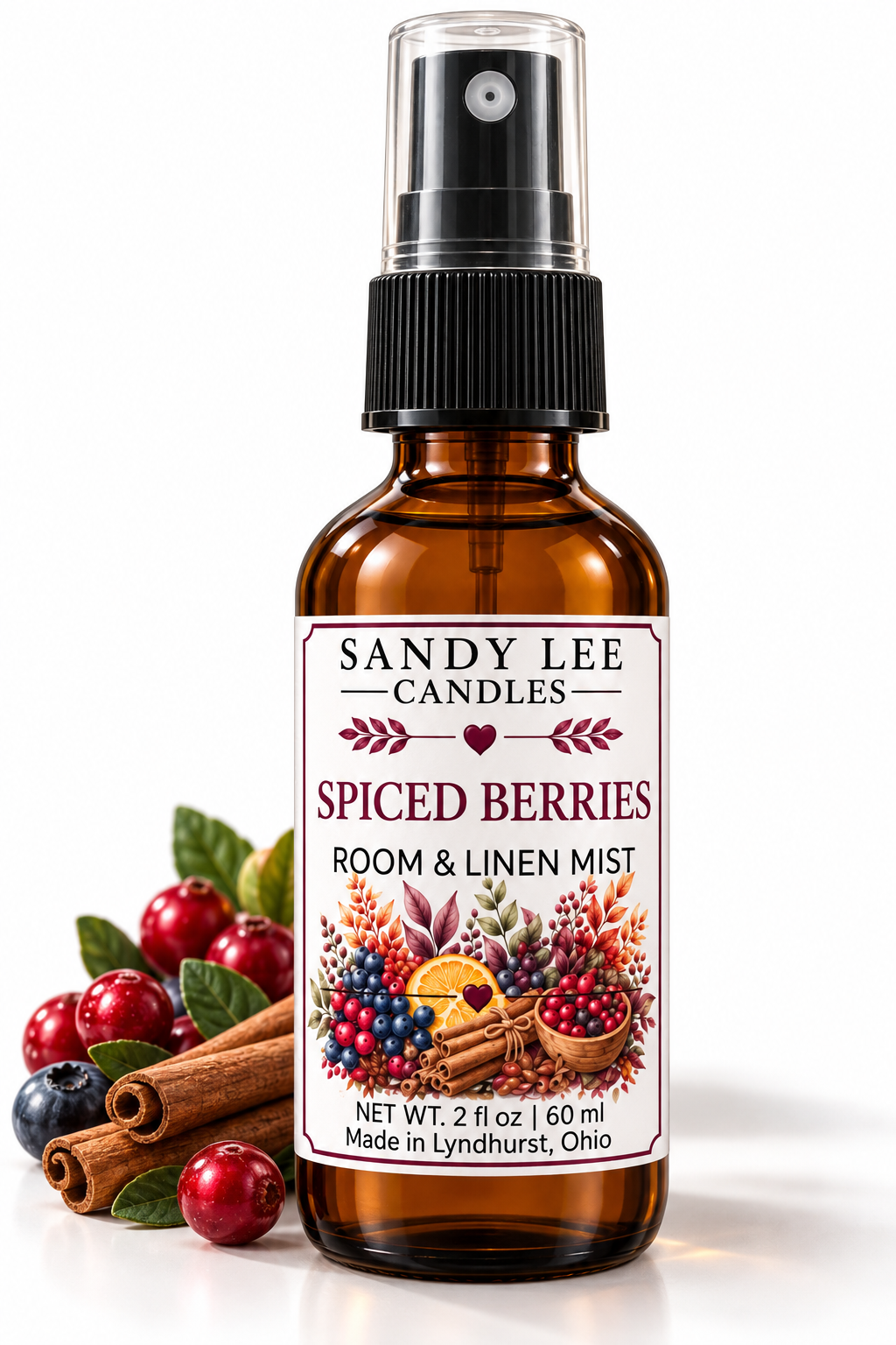 Spiced Berries Room & Linen Spray by Sandy Lee Candles.